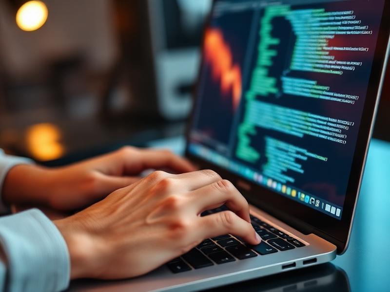 Разработчик пишет код на ноутбуке